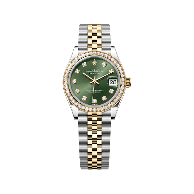 Datejust 31mm, st/yg, Olive 10rd dial, Diamond Bezel, Jubilee Bracelet