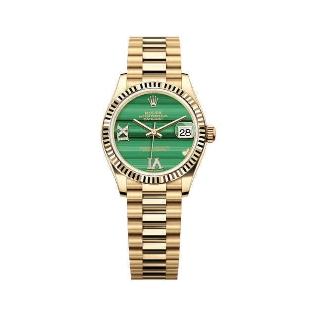 Datejust 31mm, YG, Malachite VI diam dial, President Bracelet