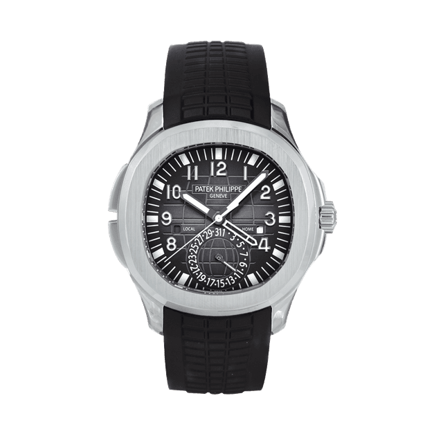 Aquanaut Travel Time, Steel, Black dial, Black rubber