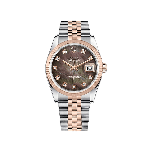 Datejust 36mm, st/rg, Black MOP 10rd dial, Jubilee Bracelet