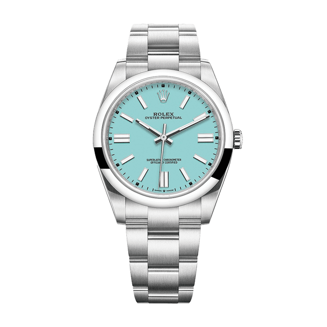 Oyster Perpetual 41mm, Steel, Turquoise Blue Tab dial, Domed bezel, Oyster Bracelet