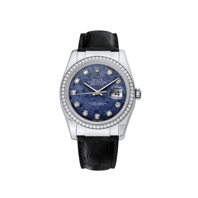 Datejust 36mm, WG, Sodalite 10rd Dial, Diamond Bezel, Dark Blue Croco Strap