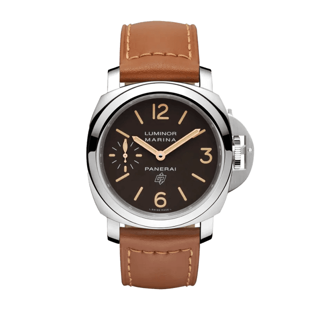 LUMINOR 44 MARINA BASE LOGO STEEL LEATHER BROWN