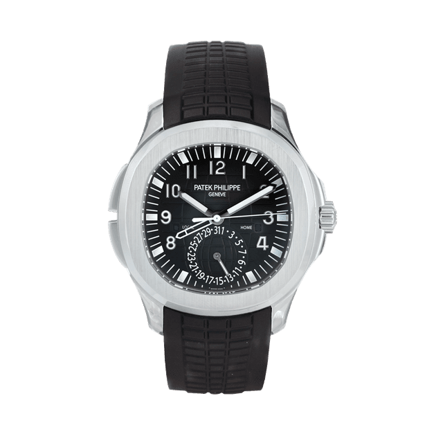 Aquanaut Travel Time, Steel, Black dial, Black rubber