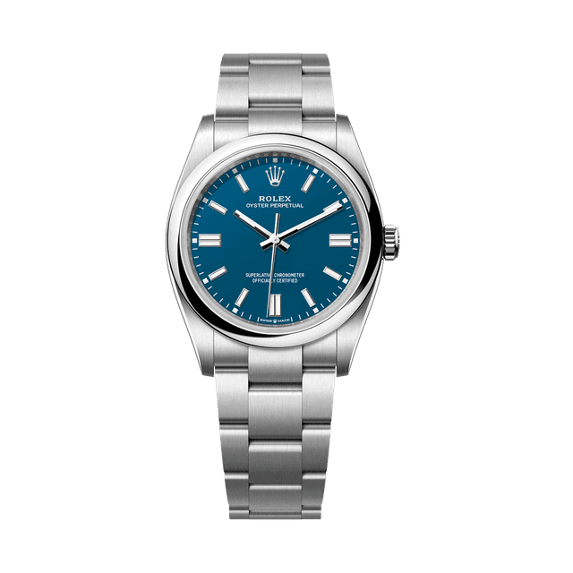 Oyster Perpetual 36mm, Steel, Blue Tab dial, Domed bezel, Oyster Bracelet