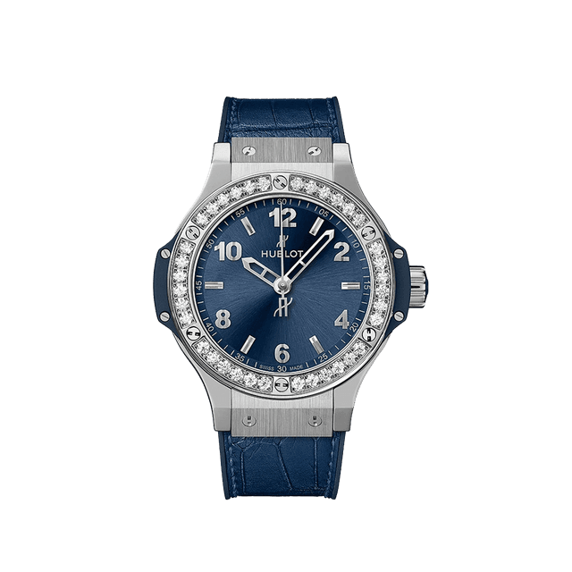 Big Bang Quartz, 38mm, Blue Dial, Diamond Bezel, Blue Rubber Strap