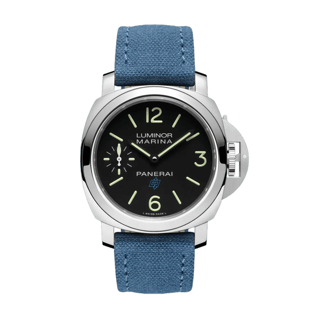 LUMINOR 44 LOGO MARINA P6000 STEEL LEATHER BLACK