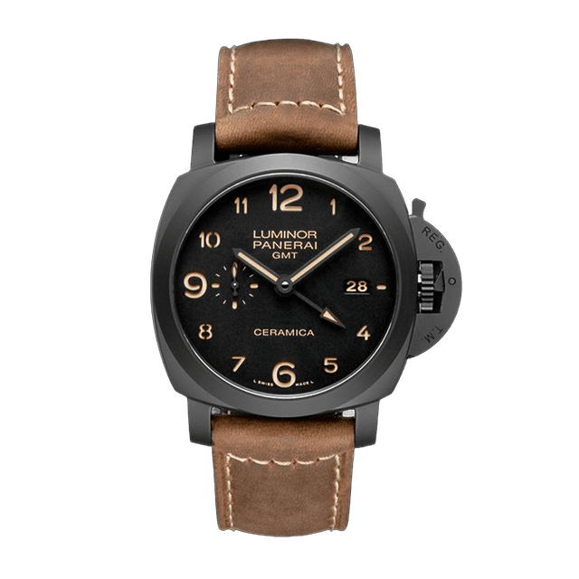 LUMINOR 1950 44 GMT P9001 CERAMIC LEATHER BROWN