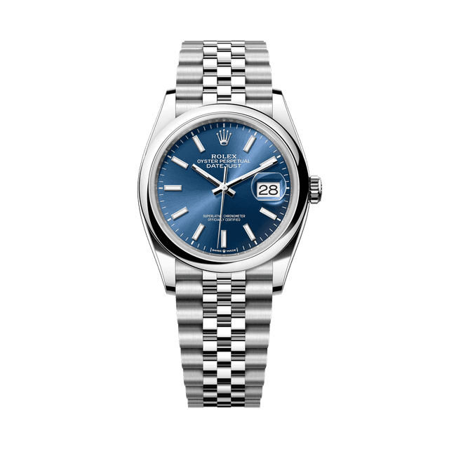 Datejust 36mm, Steel, Blue Tab dial, Domed bezel, Jubilee Bracelet