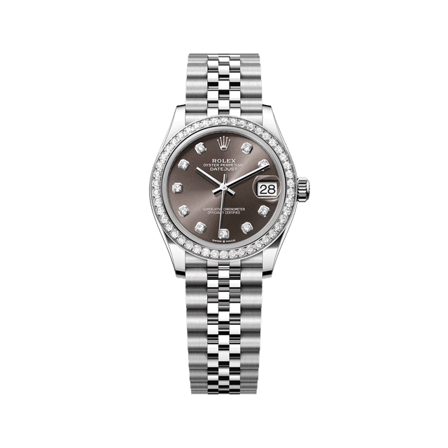 Datejust 31mm, st/wg, Grey 10rd diam dial, Diamond Bezel, Jubilee Bracelet