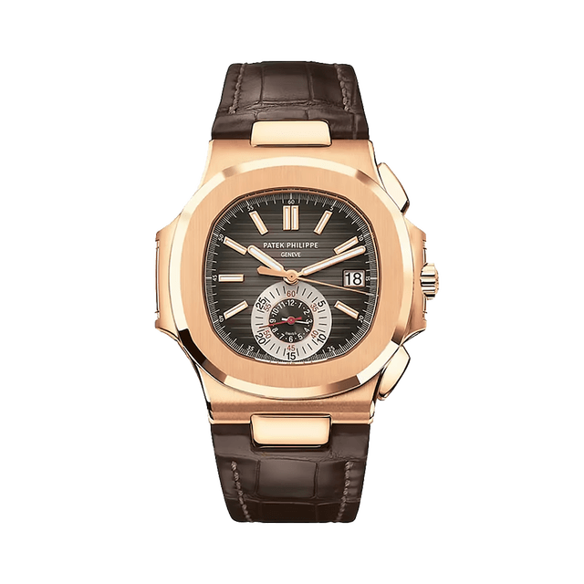 Nautilus Chrono, RG, Choco dial, Brown Leather Strap