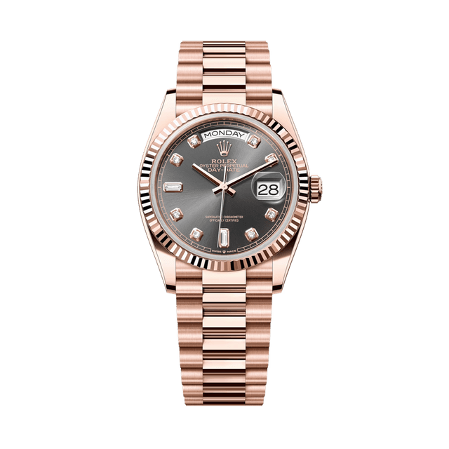 Daydate 36mm, RG,  Grey 8rd2bg dial, President Bracelet