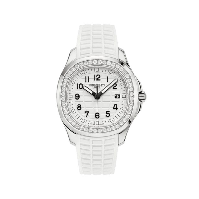 Aquanaut Lady 38.8mm, Steel, Quartz, White dial, Diamond bezel, White rubber