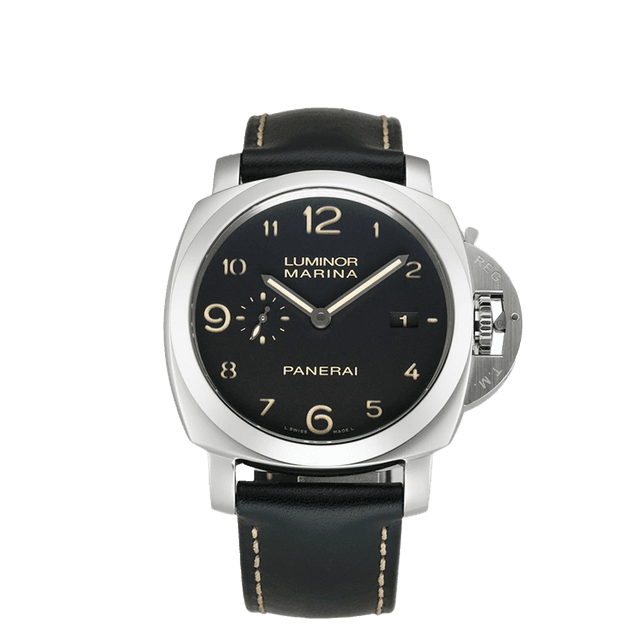 LUMINOR 44 MARINA P9000 STEEL LEATHER BLACK