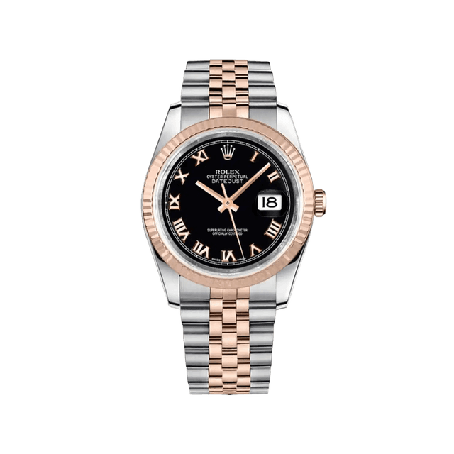 Datejust 36mm, st/rg, Black Roman dial, Jubilee Bracelet