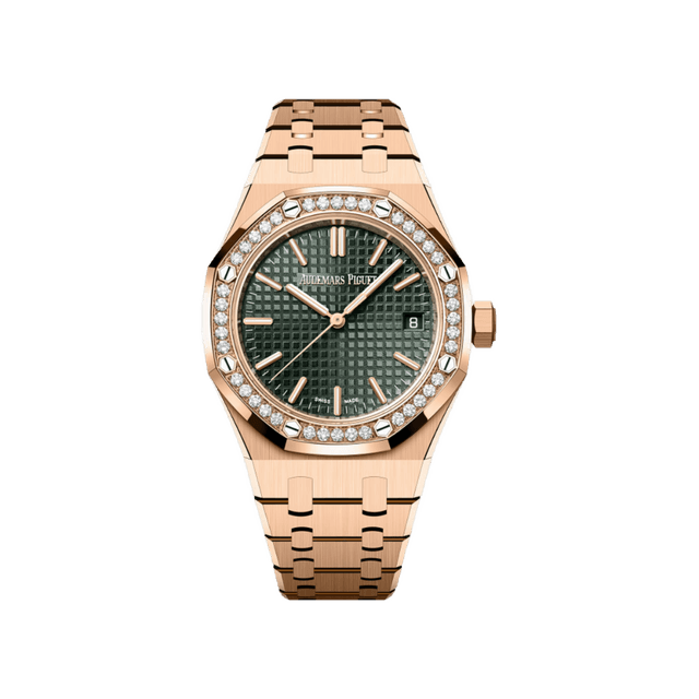 Royal Oak 37mm, RG, Green dial, Diamond bezel, Bracelet