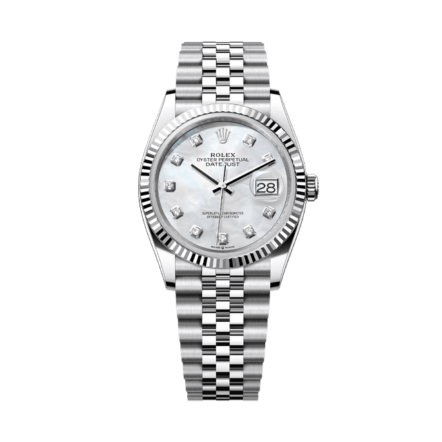 Datejust 36mm, st/wg, White MOP 10rd dial, Jubilee Bracelet