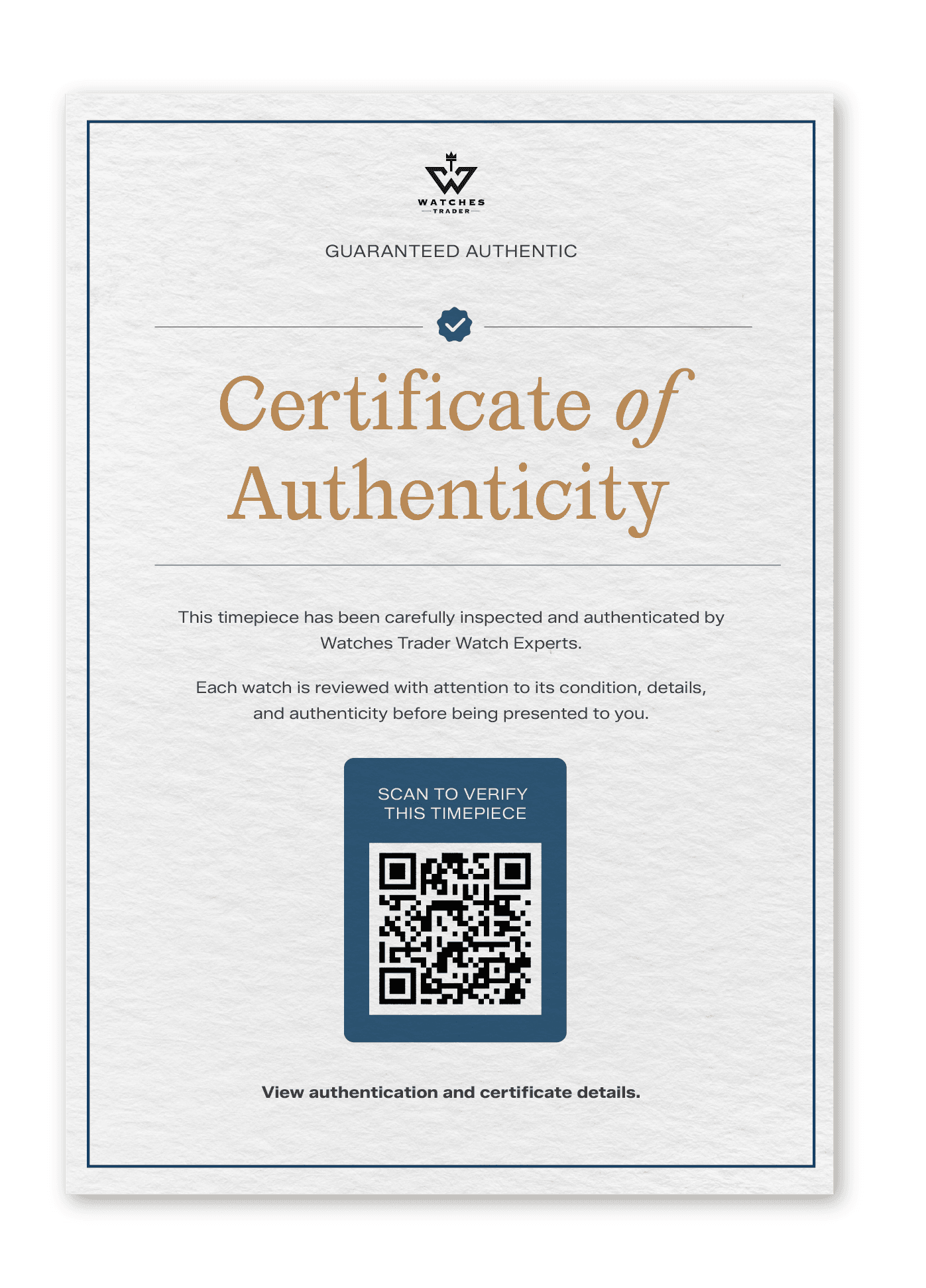 Watches Trader Certificate of Authenticity