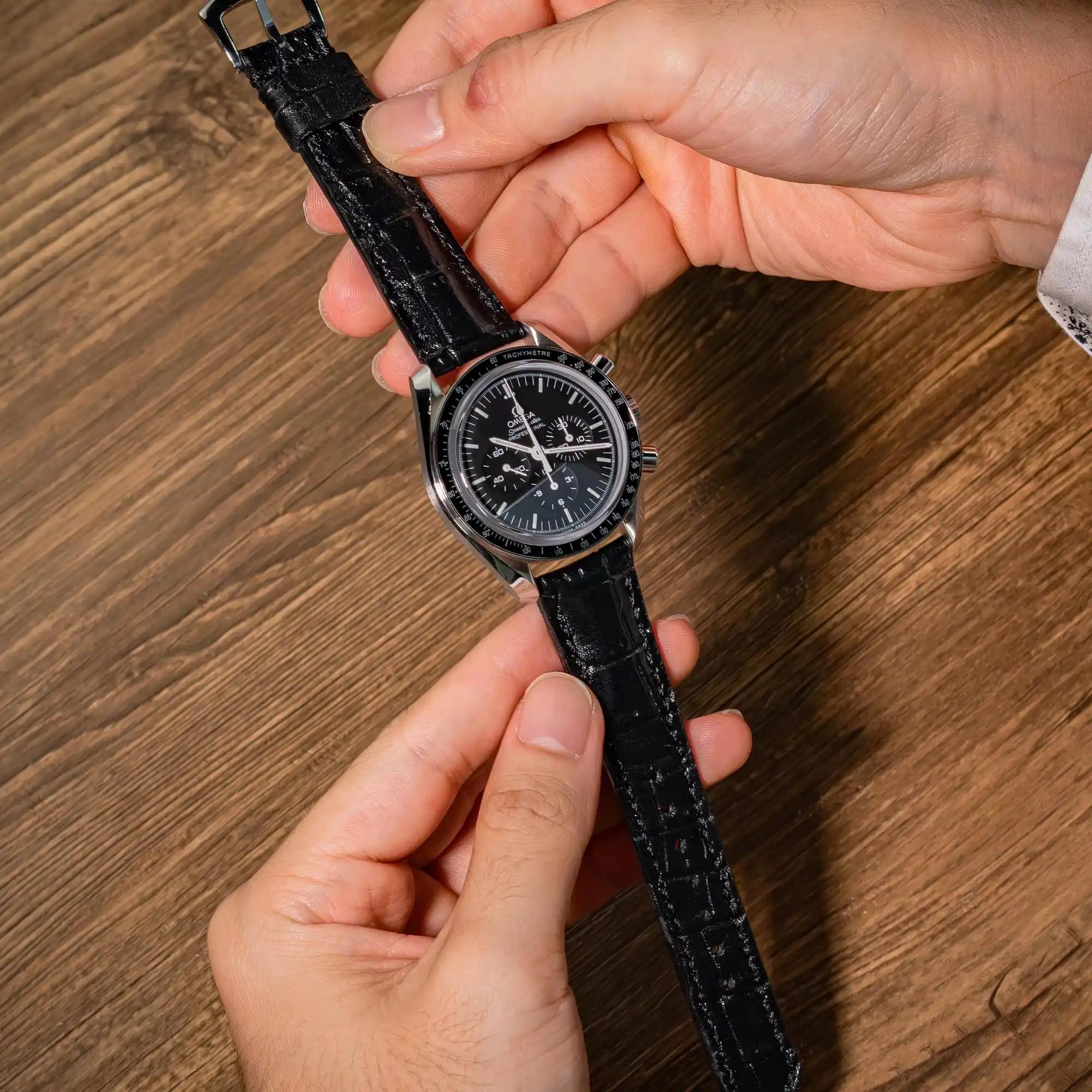 Omega Crocodile Strap – Black Croco