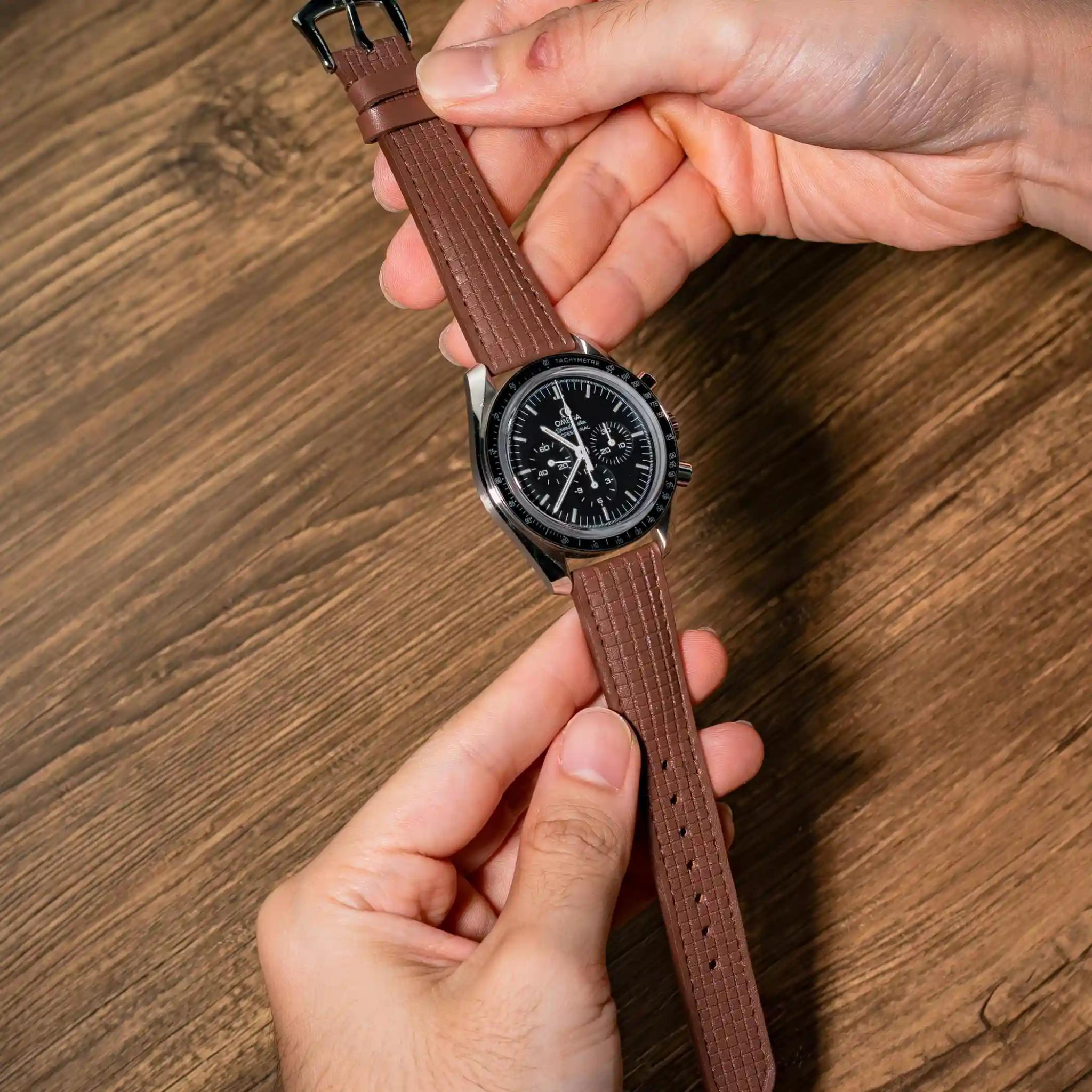 Omega Leather Strap – Chessboard Mocha