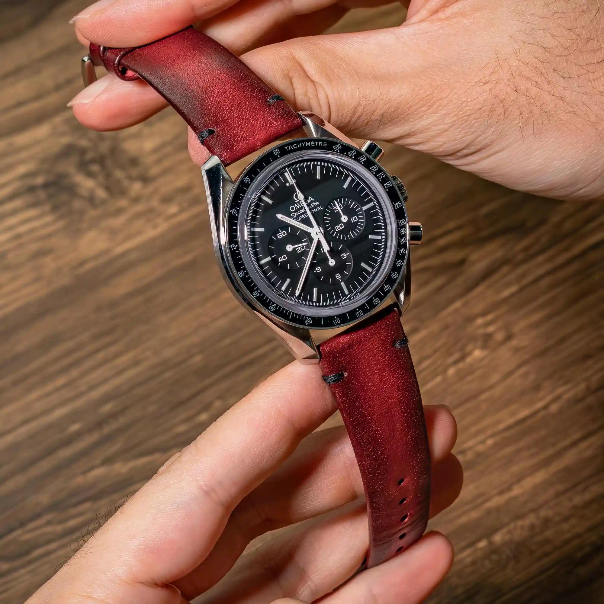 Omega Leather Strap – Metallic Red