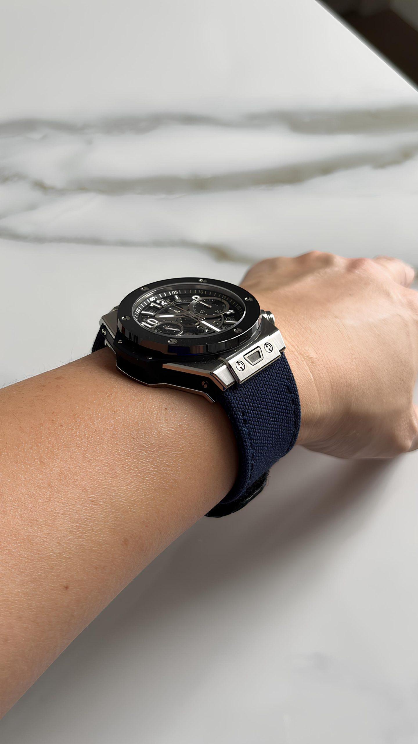 Hublot Canvas Strap – Navy Blue with Hook & Loop