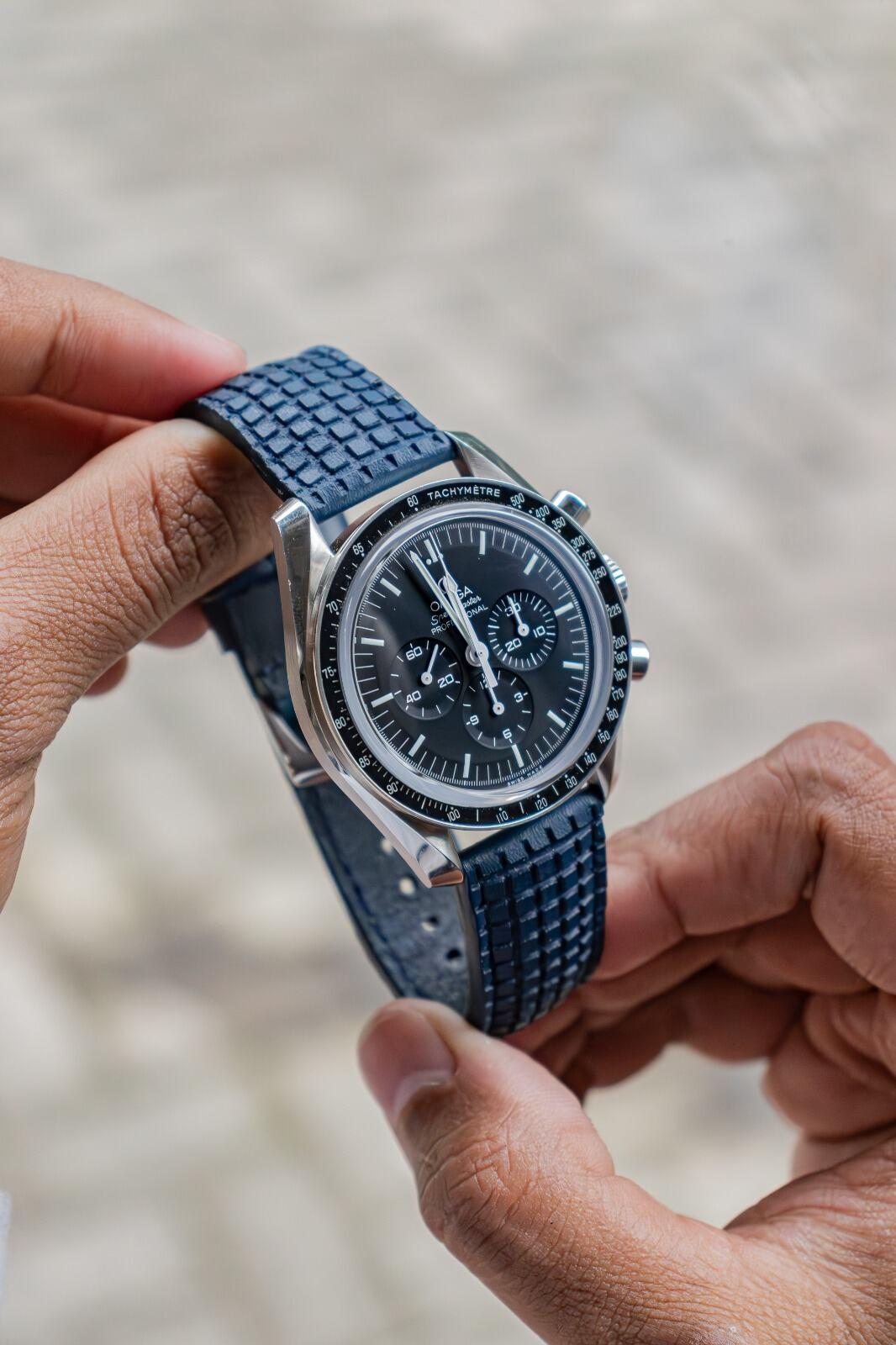 Omega Leather Strap – Chessboard Dark Blue