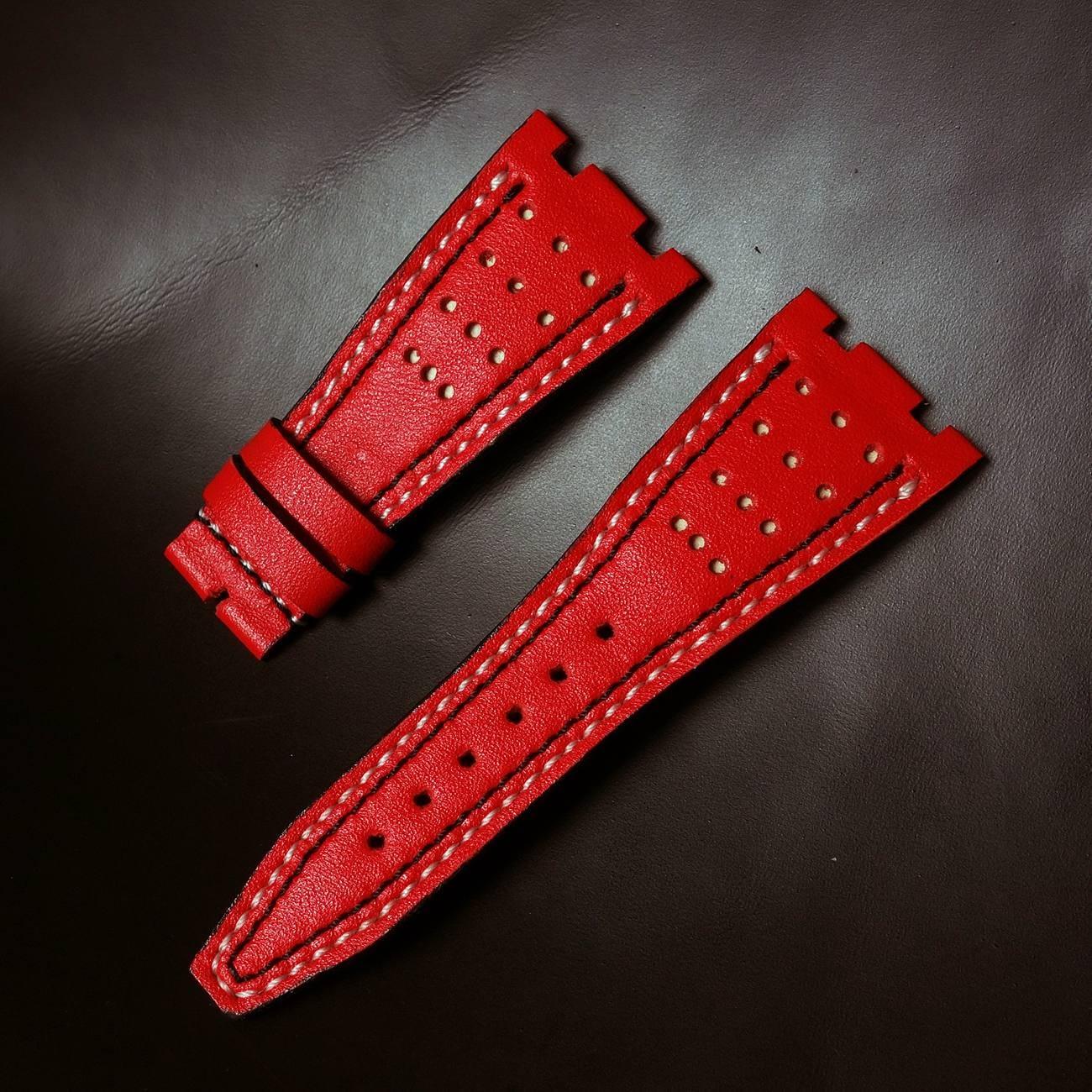 AP Leather Strap – Racing Red with White Black Stitch
