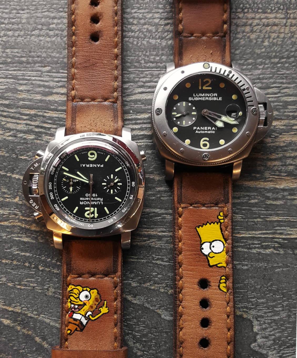 Caitlin 2 with Bart Simpson/Spongebob – Leather Watch Strap
