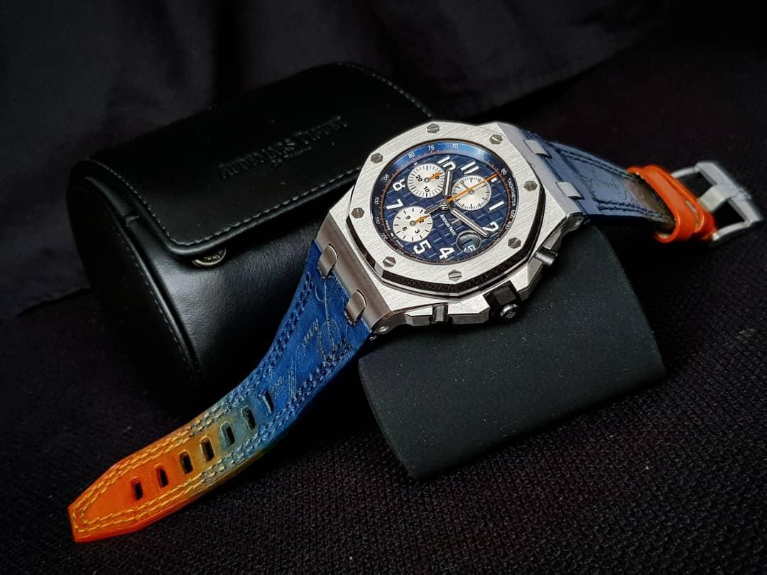 Blue Orange Patina Scritto – Leather Watch Strap