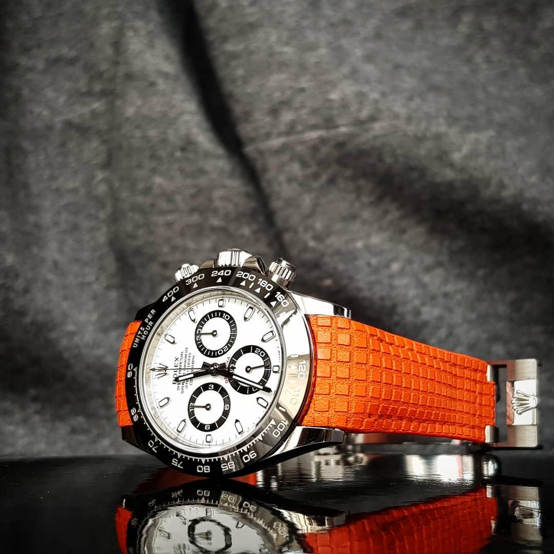 Chessboard Orange – Leather Watch Strap