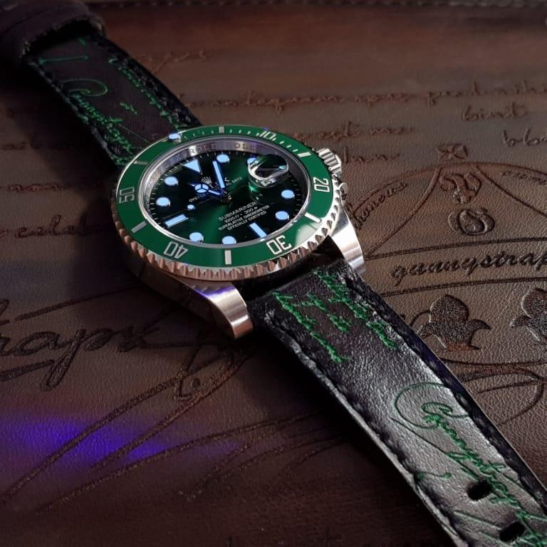 Ready Made – Black Patina with Green Scritto Strap