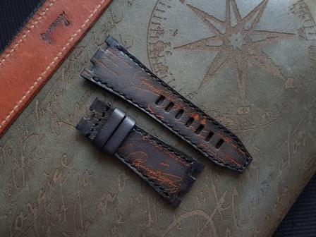 Black Patina with Orange Scritto – Leather Watch Strap