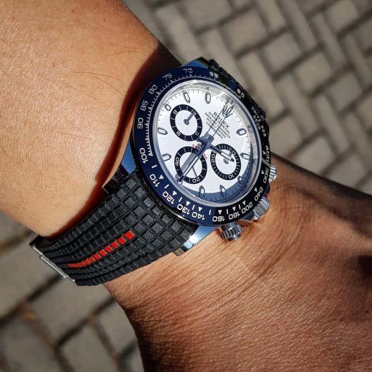 Extreme Chessboard Dark Grey with Red Stripe – Leather Watch Strap