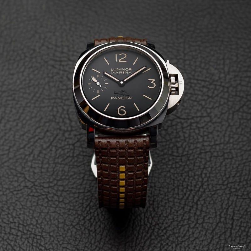 Extreme Chessboard Dark Brown with Beige Stripe – Leather Watch Strap