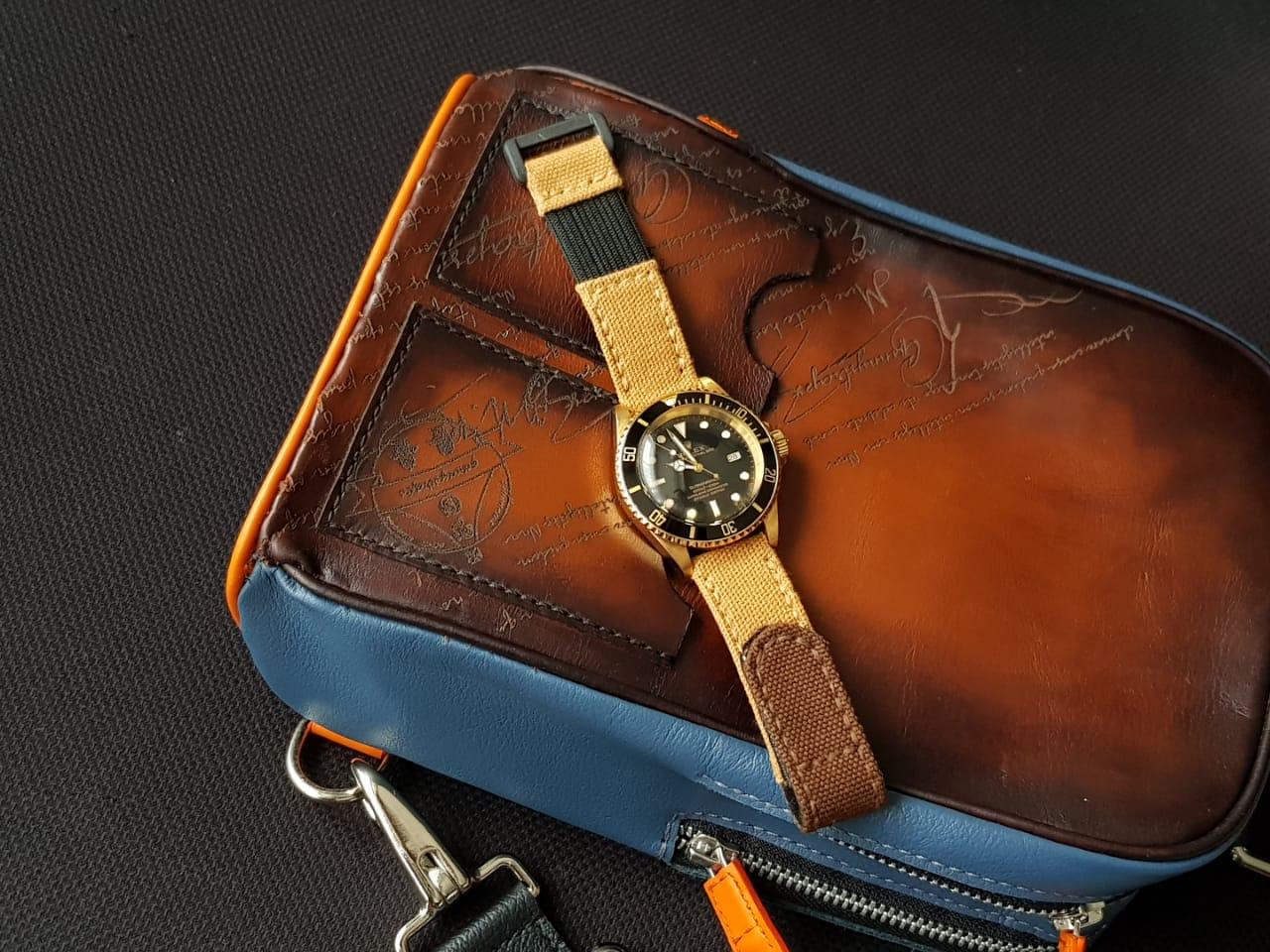 Canvas Tan with Black Kolor and Dark Brown Hook & Loop – Canvas Watch Strap