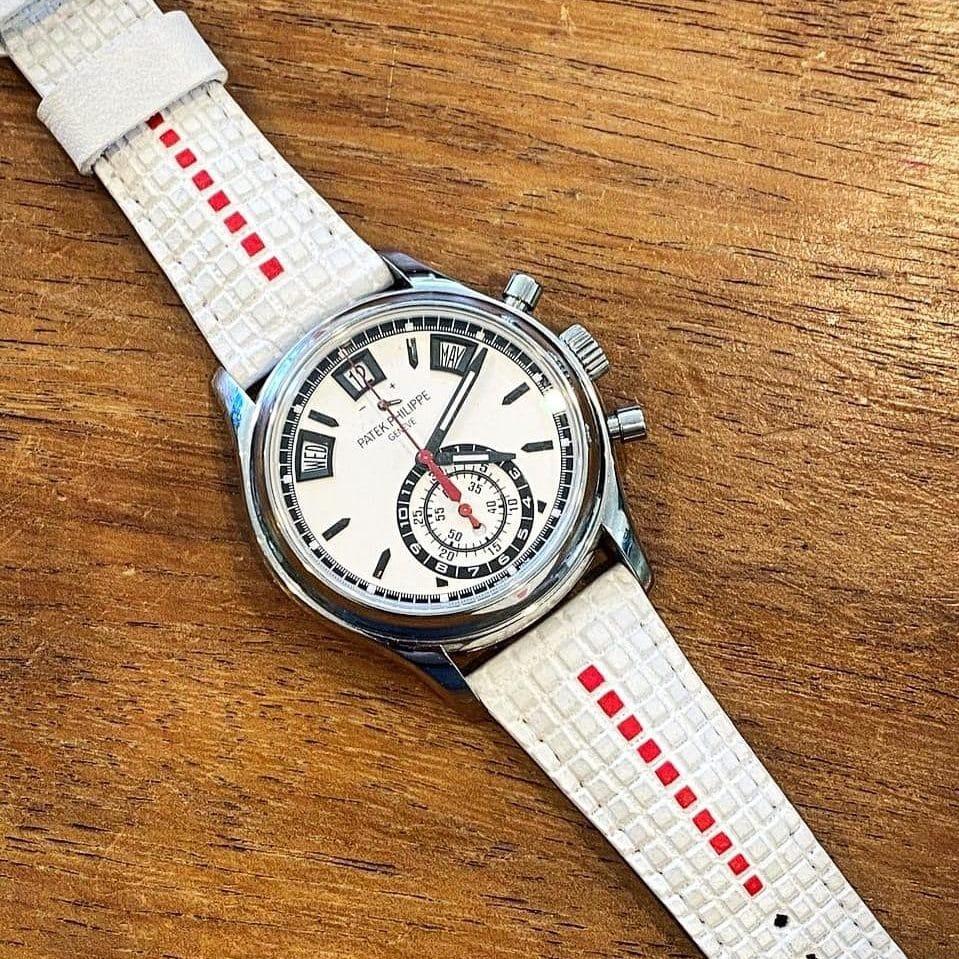 Extreme White Chessboard with Red Stripe – Leather Watch Strap