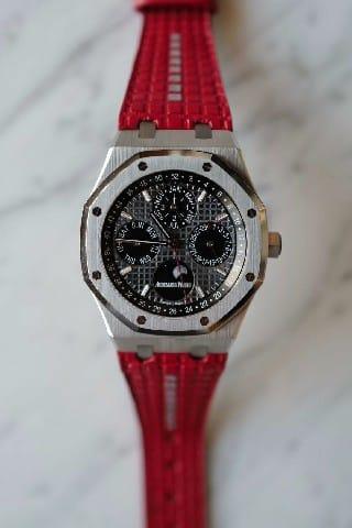 Extreme Chessboard Red with Light Grey Stripe – Leather Watch Strap