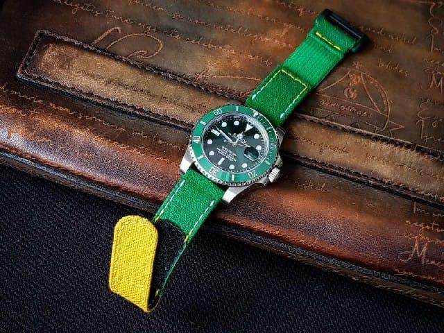 Canvas Green with Yellow Hook & Loop Flap – Canvas Watch Strap