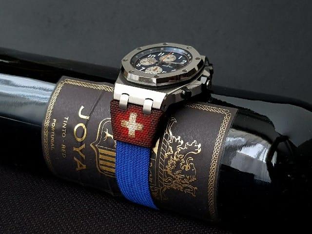 Blue Kolor with Vintage Swiss Flag – Elastic Watch Strap