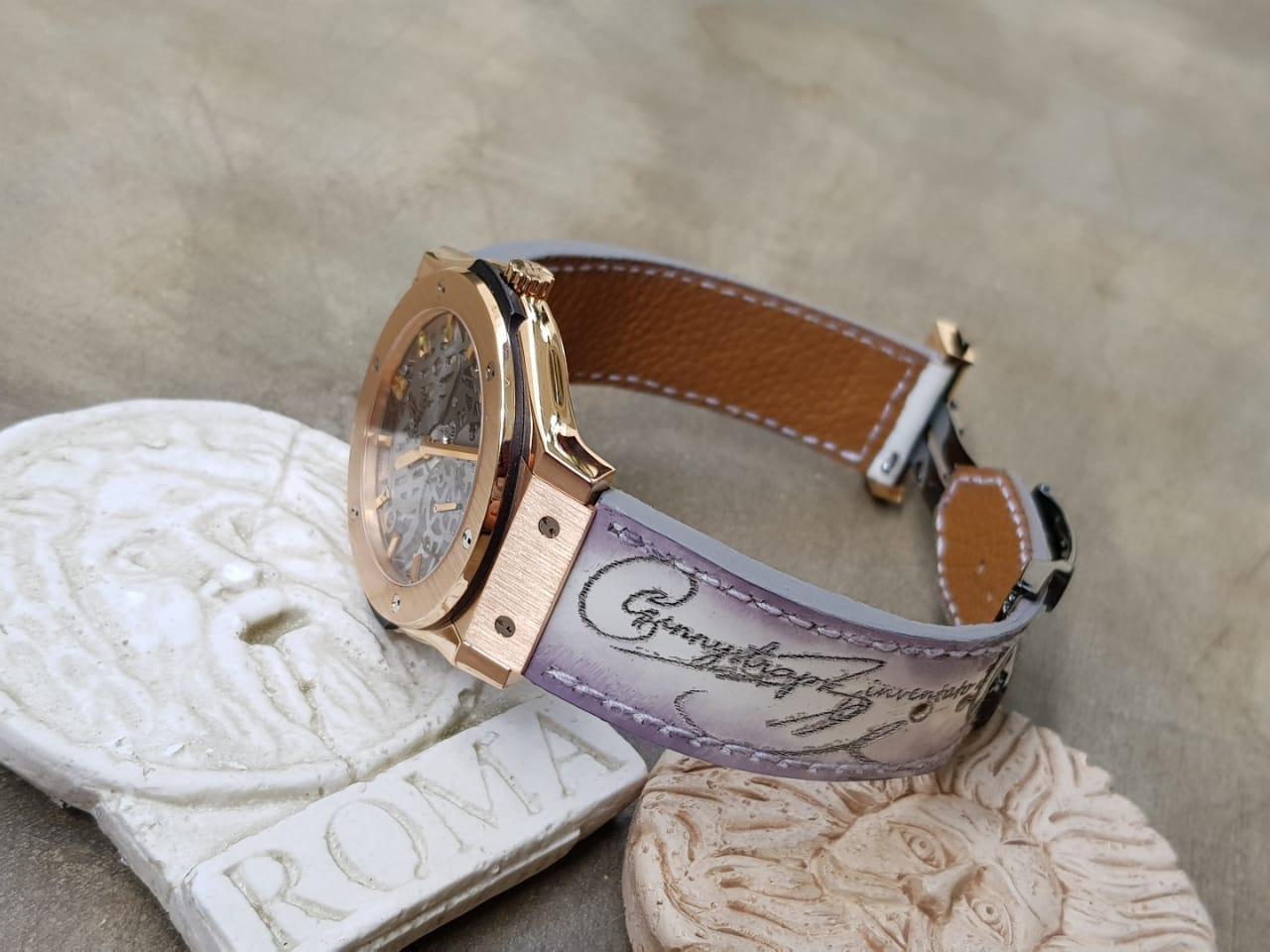 White Marble Scritto – Leather Watch Strap
