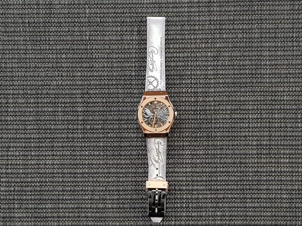 Hublot Leather Strap – White Marble Scritto