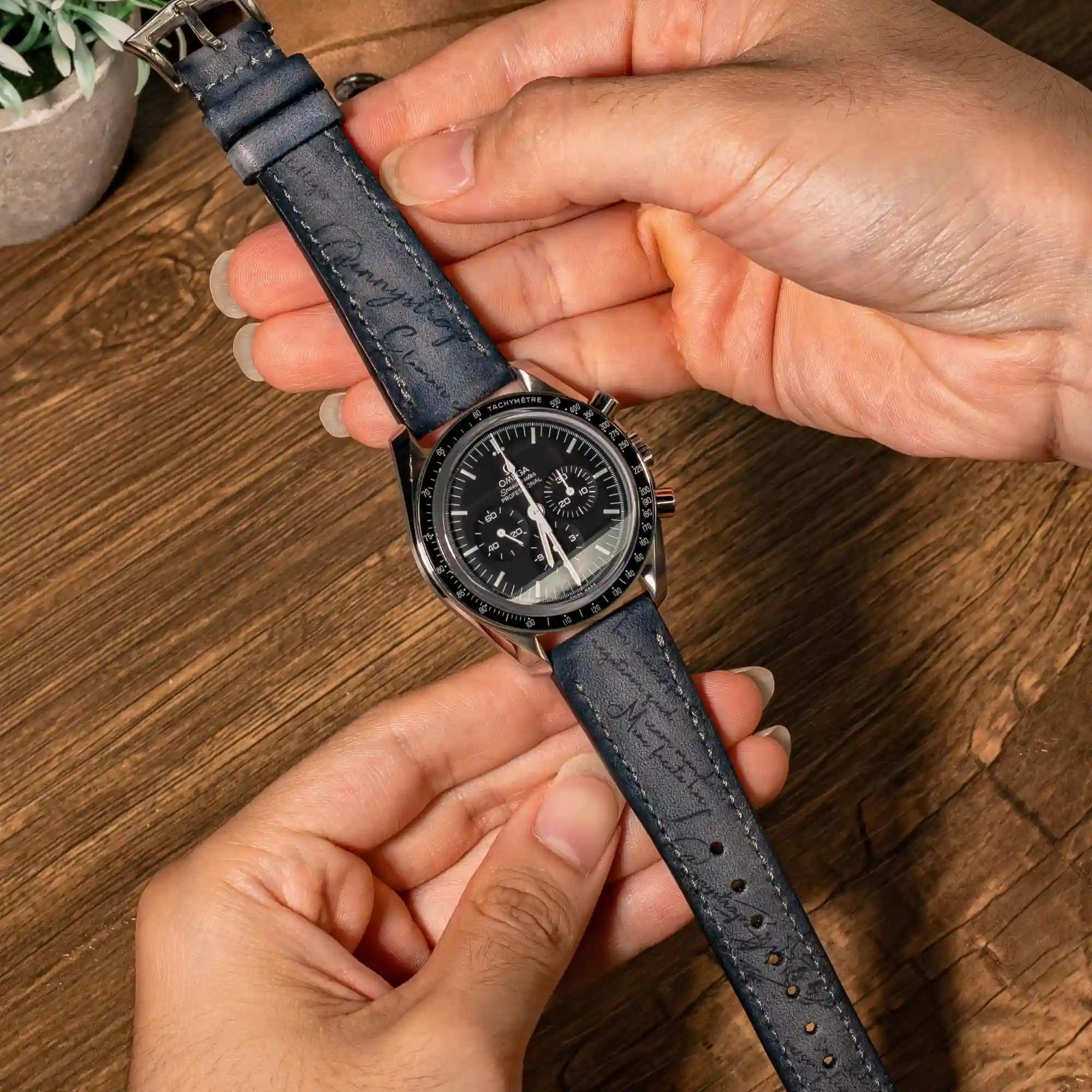 Omega Leather Strap – Grey Patina Scritto