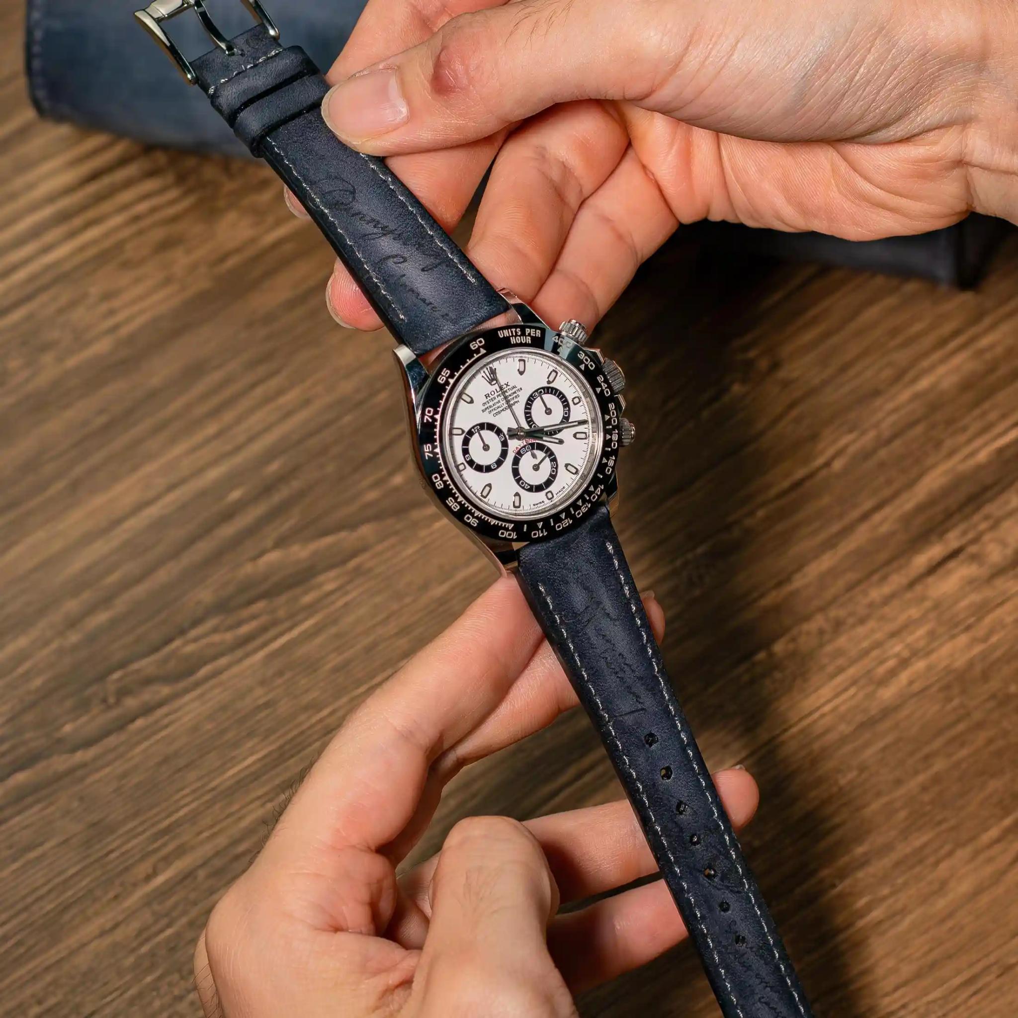 Rolex Leather Strap – Grey Patina Scritto