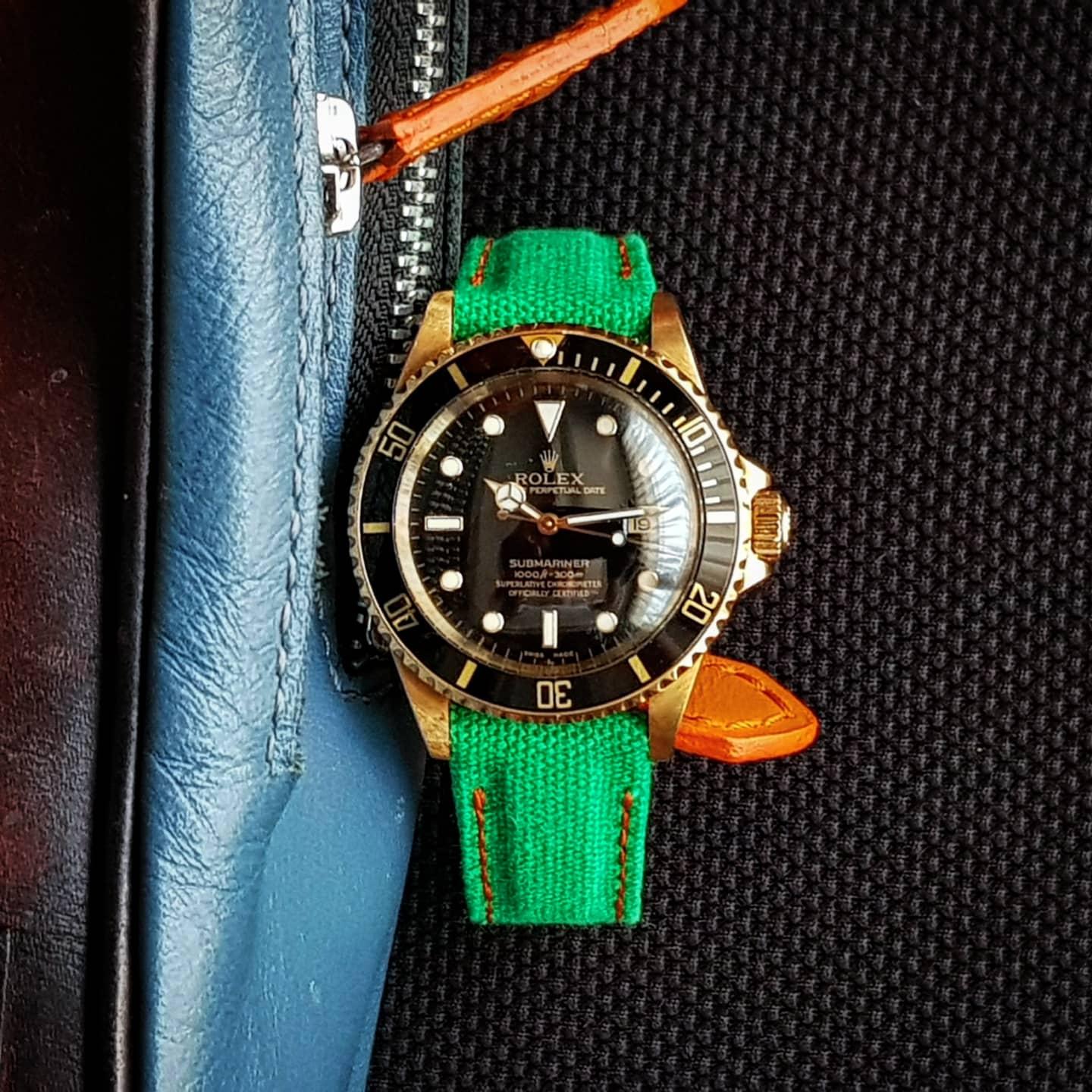 Canvas Green Hook & Loop with Orange Stitch Extreme Padded – Canvas Watch Strap