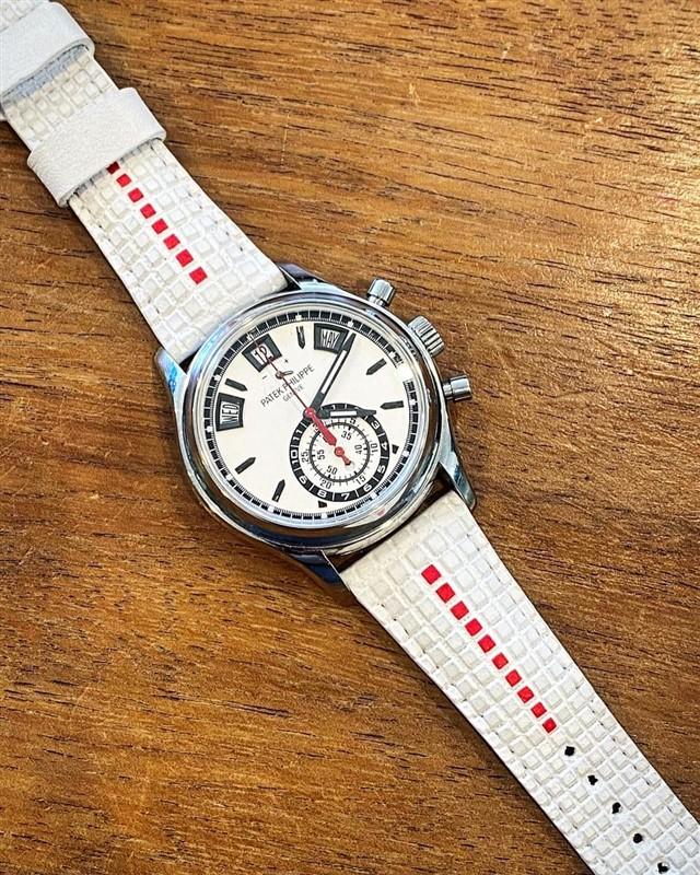 Patek Philippe Leather Strap – Extreme White Chessboard with Red Stripe