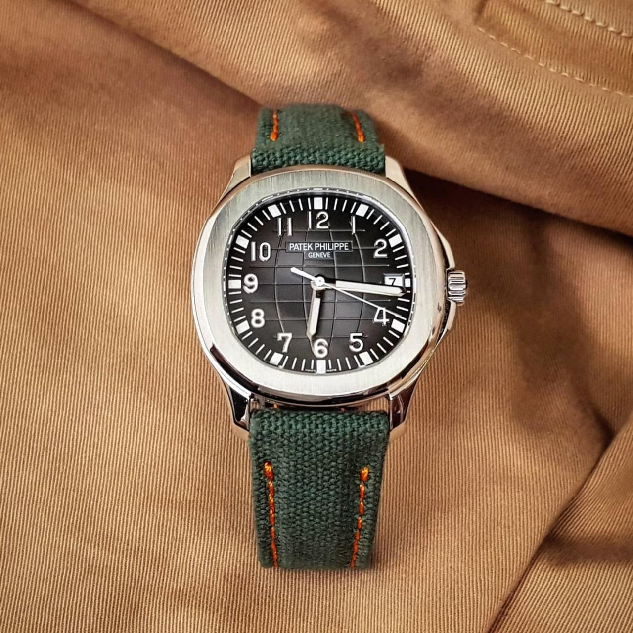 Army Green Canvas with Orange Stitch – Canvas Watch Strap