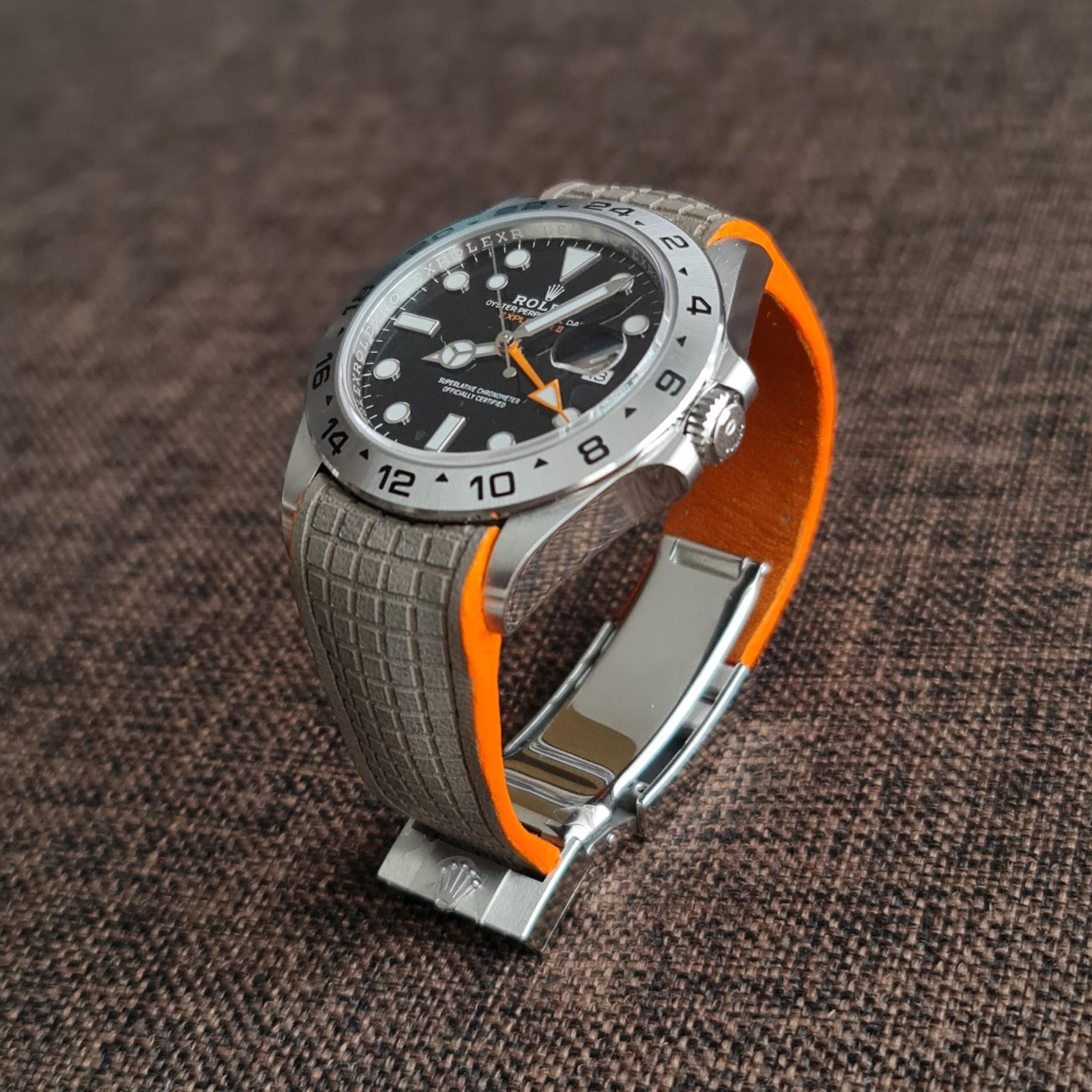 Titanium Chessboard with Orange Edge – Leather Watch Strap