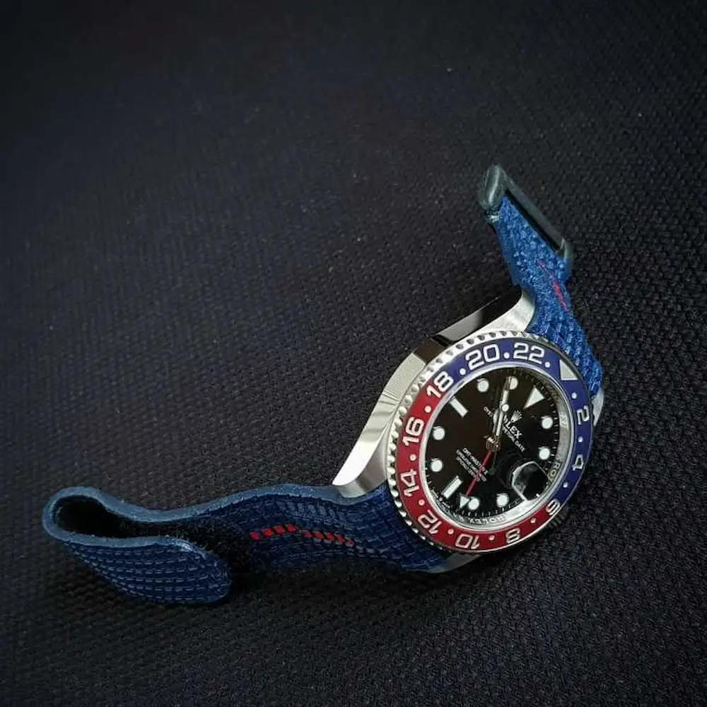 Rolex Leather Strap – Extreme Blue Chessboard with Hook & Loop