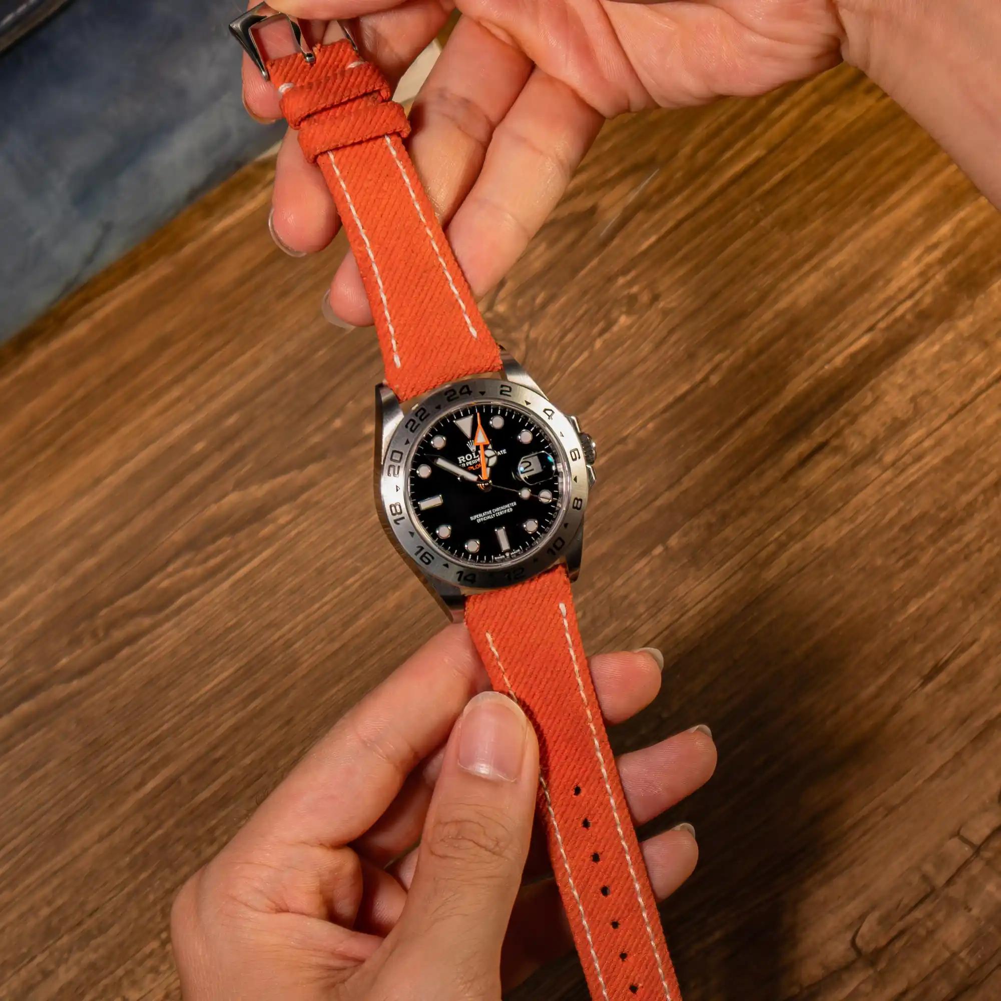Rolex Canvas Strap – Orange Denim